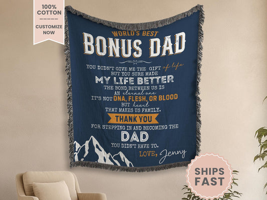Bonus Dad Woven Blanket Gift For Bonus Dad Tapestry Fathers Day Gift Stepdad Throw Blanket Christmas Gift From Bonus Daughter