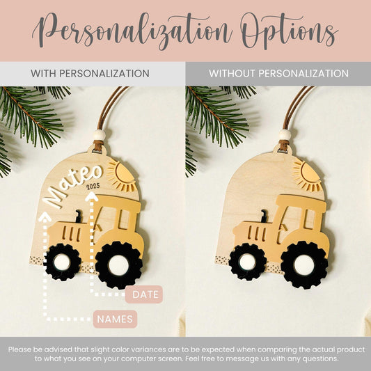 Boy tractor ornament personalization options