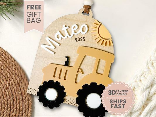 Boy tractor ornament