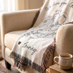 Personalized Grandma Line Art Portrait Woven Blanket