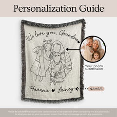 Personalized Grandma Line Art Portrait Woven Blanket