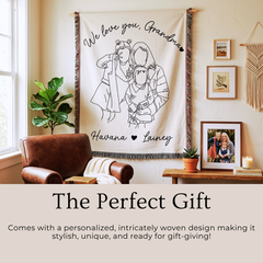 Personalized Grandma Line Art Portrait Woven Blanket