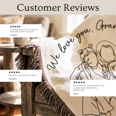 Personalized Grandma Line Art Portrait Woven Blanket