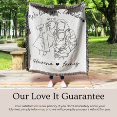Personalized Grandma Line Art Portrait Woven Blanket
