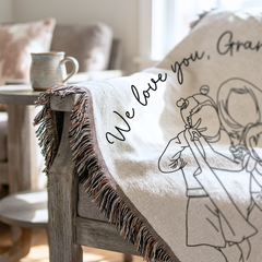 Personalized Grandma Line Art Portrait Woven Blanket