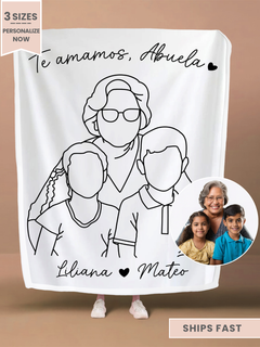 Personalized Abuela Line Art Portrait Minky Blanket