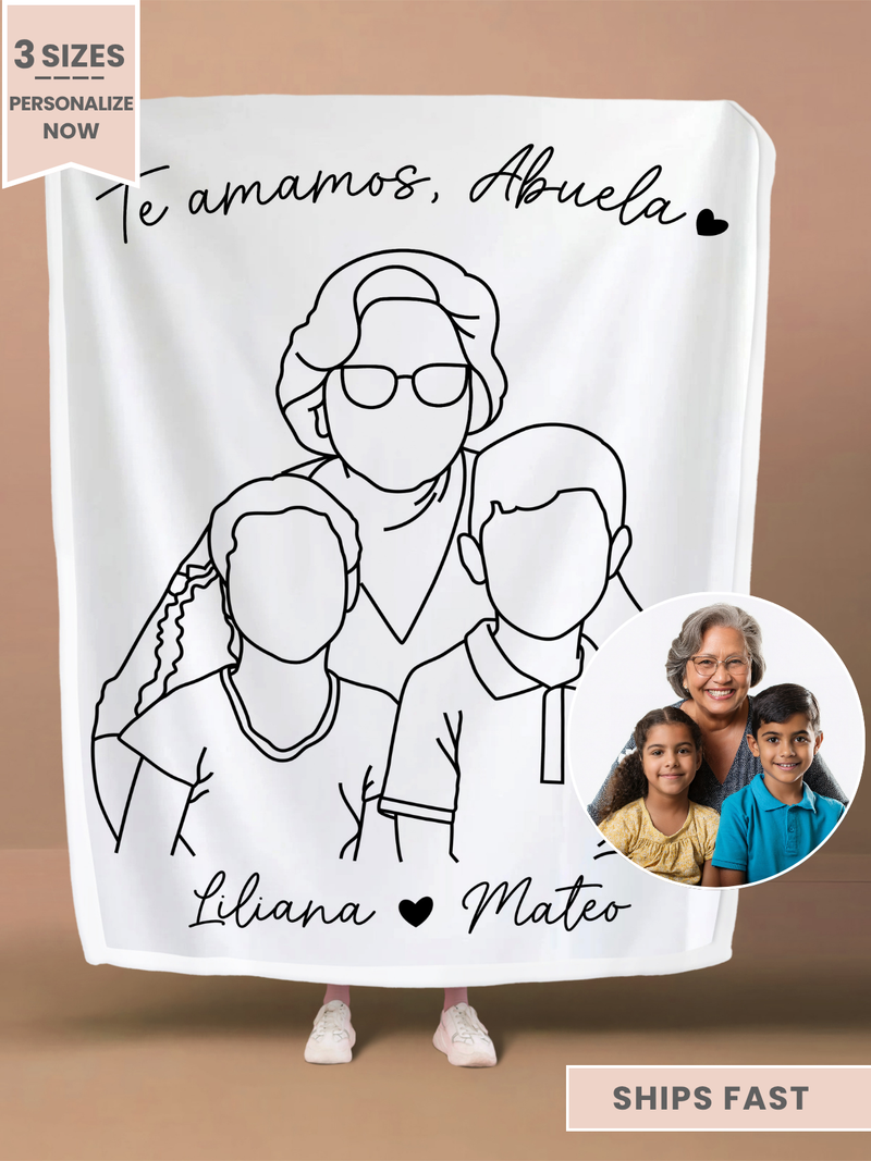 Personalized Abuela Line Art Portrait Minky Blanket