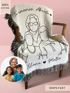 Personalized Abuela Line Art Portrait Woven Blanket