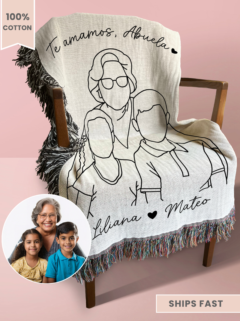 Personalized Abuela Line Art Portrait Woven Blanket