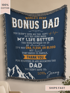 Personalized Bonus Dad Woven Blanket