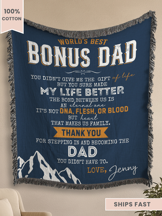 Personalized Bonus Dad Woven Blanket