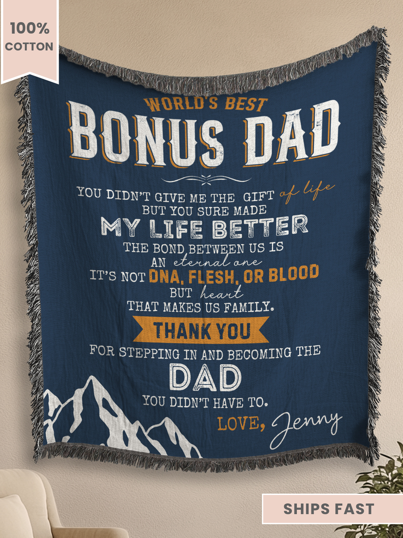 Personalized Bonus Dad Woven Blanket