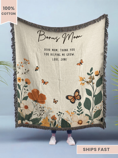 Personalized Bonus Mom Woven Blanket