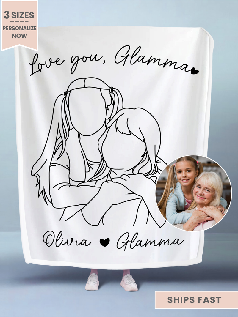 Personalized Glamma Line Art Portrait Minky Blanket