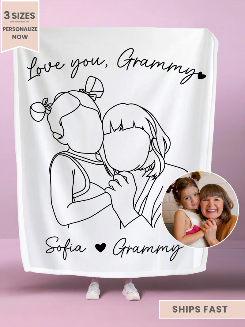 Personalized Grammy Line Art Portrait Minky Blanket