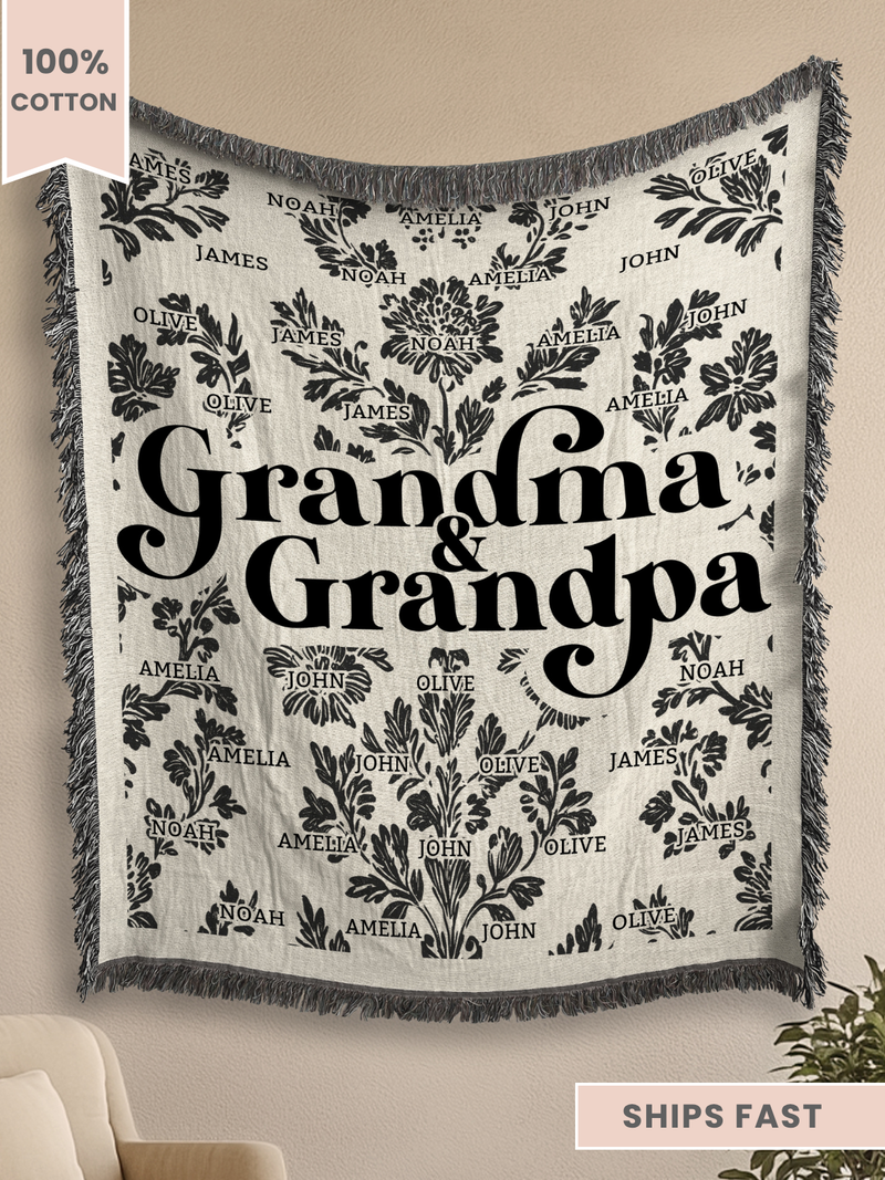 Personalized Grandma And Grandpa Woven Blanket