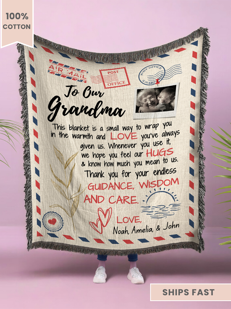 Personalized Grandma Letter Woven Blanket