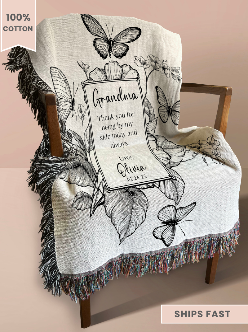 Personalized Grandma of the Bride Woven Blanket