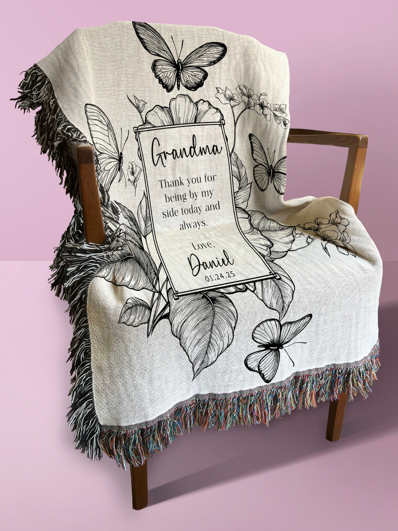 Personalized Grandma of the Groom Woven Blanket