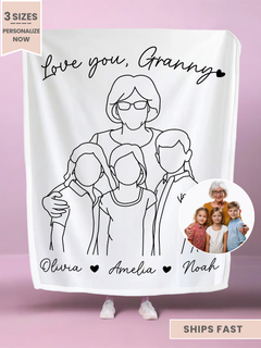 Personalized Granny Line Art Portrait Minky Blanket