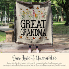 Personalized Great Grandma Woven Blanket Gift For Great Grandma Tapestry Mothers Day Gift Grandmother Throw Christmas Gift Grandkid Name
