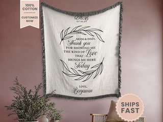 Personalized Parents of the Groom Woven Blanket