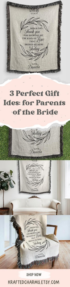 Parents of the Bride Tapestry Wedding Day Gift from Groom Mom of Bride Woven Throw