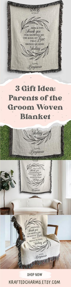 Personalized Parents of the Groom Woven Blanket Gift for Parents of the Groom Tapestry Mom of Groom Woven Throw Wedding Day Gift from Bride
