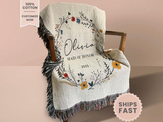 Personalized Maid of Honor Woven Blanket