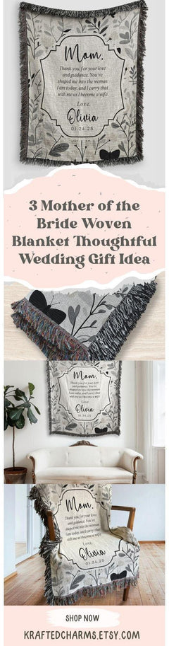 Personalized Mother of the Bride Woven Blanket Gift for Mother of the Bride Throw Wedding Day Gift Mom of Bride Keepsake Blanket From Groom