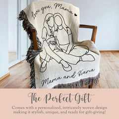 Personalized Mama Woven Blanket Gift for Mama Line Art Portrait Blanket Mother Day Gift Mom Faceless Woven Tapestry Mama Drawing Throw Decor