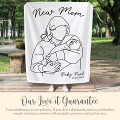 Personalized New Mom Line Art Portrait Minky Blanket Gift for New Mom Fleece Blanket Mothers Day Gift New Mama Line Drawing New Mom Faceless