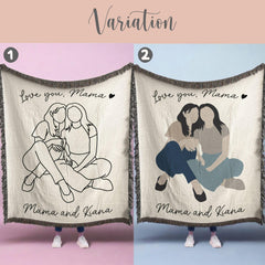 Personalized Mama Woven Blanket Gift for Mama Line Art Portrait Blanket Mother Day Gift Mom Faceless Woven Tapestry Mama Drawing Throw Decor