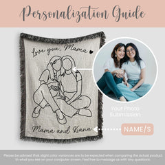 Personalized Mama Woven Blanket Gift for Mama Line Art Portrait Blanket Mother Day Gift Mom Faceless Woven Tapestry Mama Drawing Throw Decor