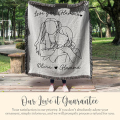 Personalized Glamma Line Art Portrait Woven Blanket Gift for Glamma Art Tapestry Mothers Day Gift Glamma Faceless Drawing Throw Wall Decor