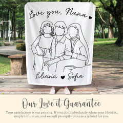 Personalized Nana Line Art Portrait Minky Blanket Gift for Nana Line Drawing Fleece Blanket Mothers Day Gift Nana Faceless Plush Throw Gift