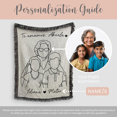 Personalized Abuela Line Art Portrait Woven Blanket Gift for Abuela Line Drawing Woven Throw Mothers Day Gift Abuelita Portrait Wall Decor