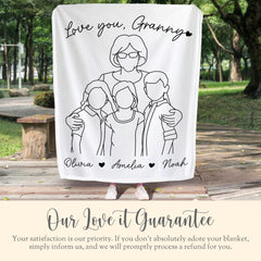 Personalized Granny Line Art Portrait Minky Blanket Gift for Granny Faceless Plush Blanket Mothers Day Gift Grandma Line Drawing Wall Decor