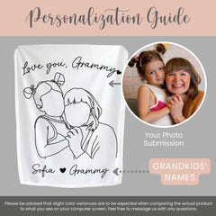 Personalized Grammy Line Art Portrait Minky Blanket Gift for Grammy Keepsake Blanket Grammy Line Drawing Fleece Blanket Mothers Day Gift
