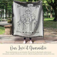 Personalized Granny Line Art Portrait Woven Blanket Gift for Granny Woven Throw Mothers Day Gift Granny Line Drawing Keepsake Blanket Gift