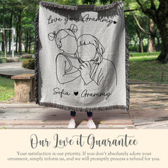 Personalized Grammy Line Art Portrait Woven Blanket Gift for Grammy Drawing Woven Throw Mothers Day Gift Grammy Faceless Keepsake Blanket
