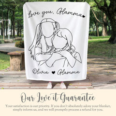 Personalized Glamma Line Art Portrait Minky Blanket Gift for Glamma Faceless Fleece Blanket Mothers Day Gift Glamma Line Drawing Wall Decor