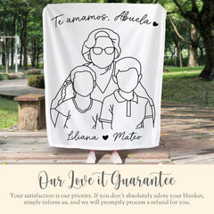 Personalized Abuela Line Art Portrait Minky Blanket Gift for Abuela Line Drawing Plush Blanket Mothers Day Gift Abuela Manta De Minky Regalo