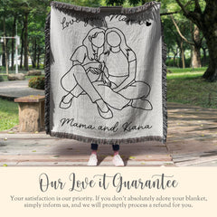 Personalized Mama Woven Blanket Gift for Mama Line Art Portrait Blanket Mother Day Gift Mom Faceless Woven Tapestry Mama Drawing Throw Decor
