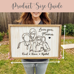 Personalized Mama Portrait Wall Sign Gift for Mama Line Art Mothers Day Gift Mom Custom Wall Decor Mama Line Drawing Family Portrait Kids