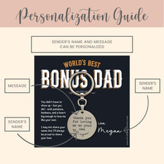 Personalized Bonus Dad Keychain Gift for Bonus Dad Keyfob Fathers Day Gift Step Dad Keyring Present Bonus Dad Thank You from Stepdaughter