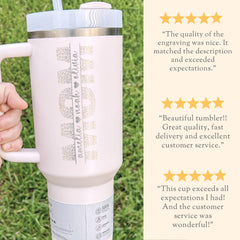 Personalized Mom Tumbler With Straw Gift For Mom Travel Mug Mothers Day Gift Mom Tumbler Engraving Mom Laser Engraved Tumbler Handle Names