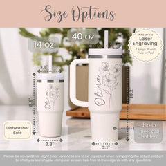 Custom Birth Flower Tumbler With Straw Gift For Friend Birthday Birth Month Flower Laser Engraved Tumbler With Straw Birth Flower Gift Name