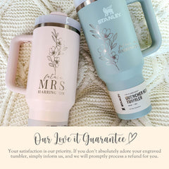 Personalized Bride To Be Tumbler With Handle Gift For Bride To Be Travel Cup Bridal Shower Gift Future Mrs Laser Engrave Tumbler Straw Name