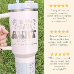 Personalized Aunt Tumbler With Straw Gift for Aunt To Be Tumbler Mothers Day Gift Auntie Tumbler Aunt Engraved Tumbler With Handle Kids Name